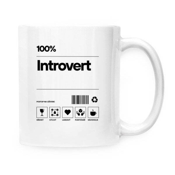 Hrnek malý bílý s potiskem 100% Introvert
